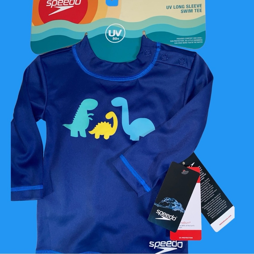 SPEEDO UV LONG SLEEVE DINOSAUR SWIM TEE•UPC 50+• SIZE XS(6 MONTH INFANT) •NWT